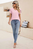 PUNCHING LACE TULIP PUFF V NECK T-SHIRTS - Doublju