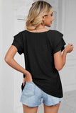 PUNCHING LACE CAKE PUFF V NECK T-SHIRTS - Doublju