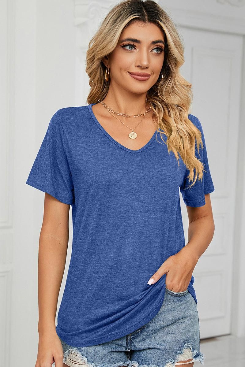 BASIC V NECK LOOSE FIT TSHITRTS - Doublju