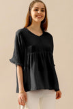 V NECK LOOSE CHIFFON RUFFLED TUNIC TOP - Doublju