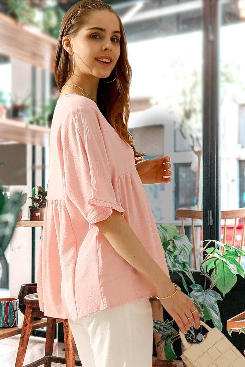 V NECK LOOSE CHIFFON RUFFLED TUNIC TOP - Doublju