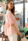 V NECK LOOSE CHIFFON RUFFLED TUNIC TOP - Doublju