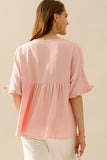 V NECK LOOSE CHIFFON RUFFLED TUNIC TOP - Doublju