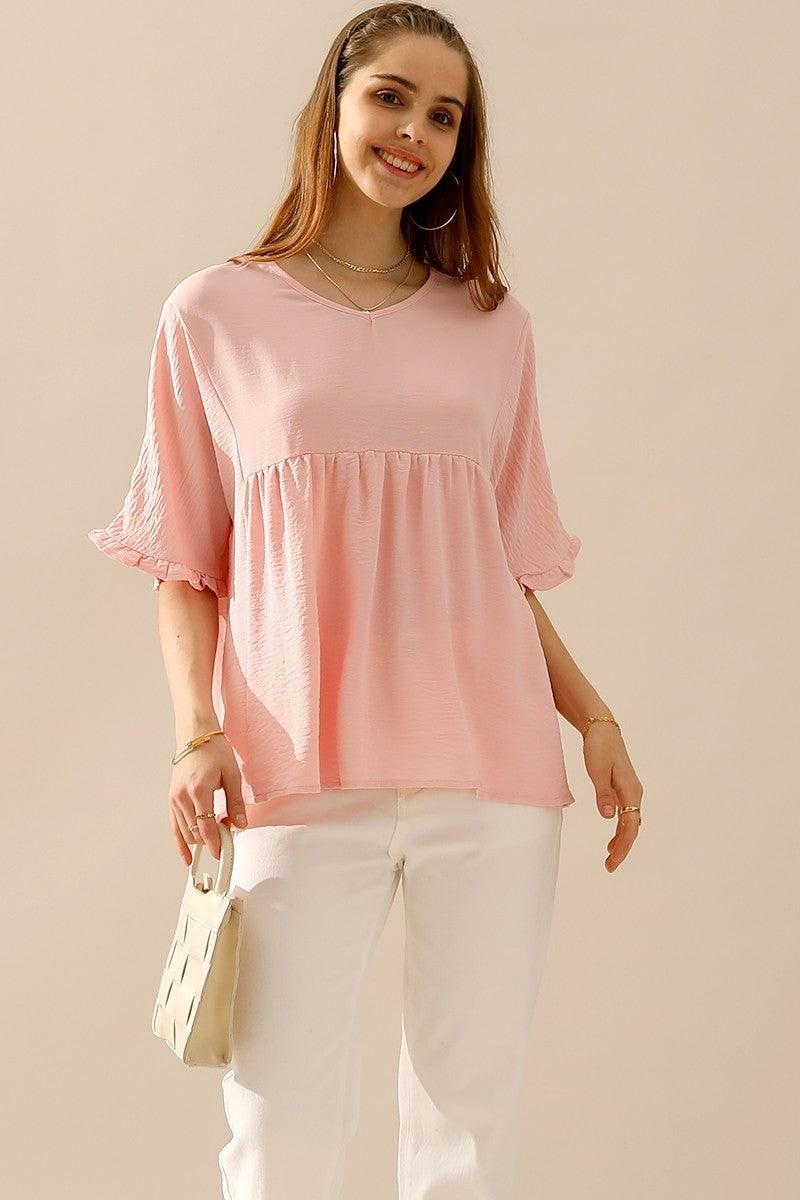 V NECK LOOSE CHIFFON RUFFLED TUNIC TOP - Doublju