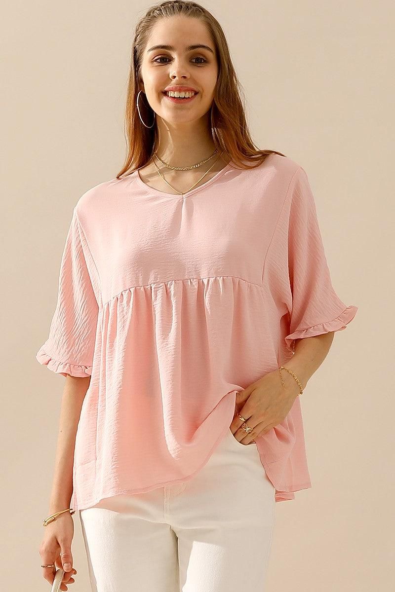 V NECK LOOSE CHIFFON RUFFLED TUNIC TOP - Doublju