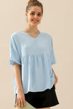V NECK LOOSE CHIFFON RUFFLED TUNIC TOP - Doublju