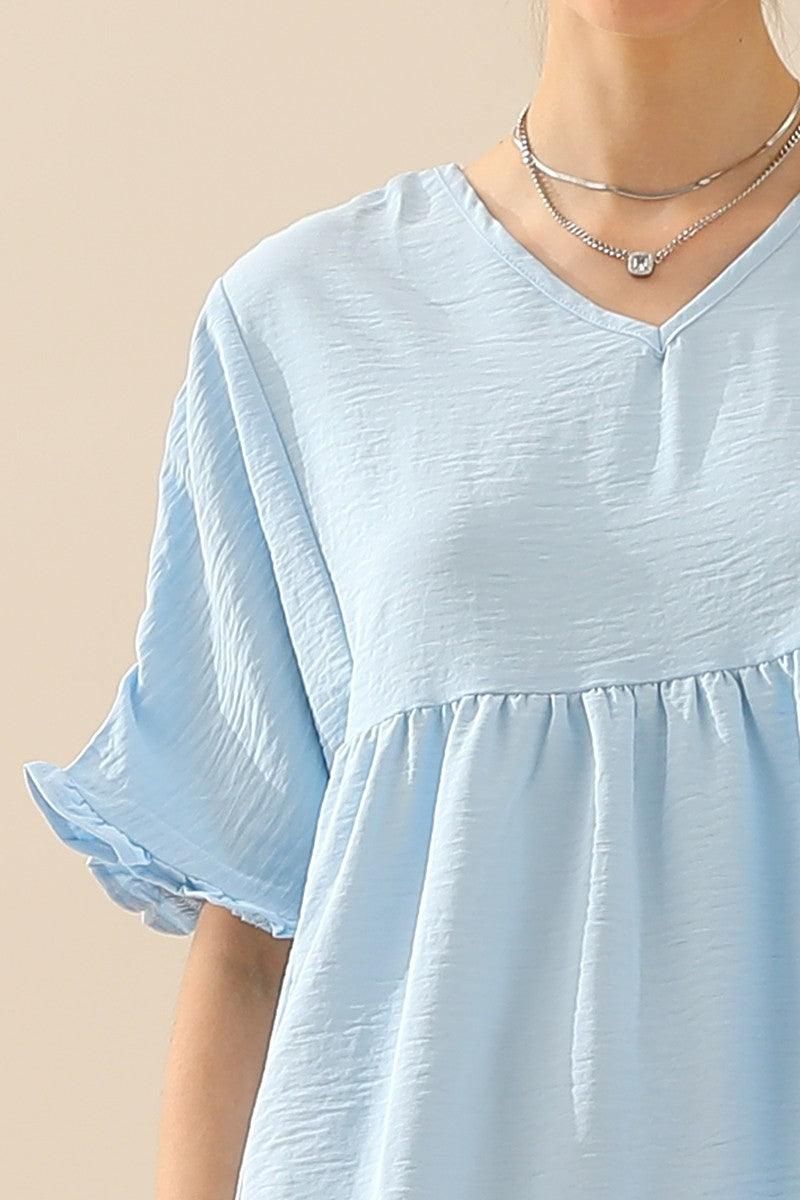 V NECK LOOSE CHIFFON RUFFLED TUNIC TOP - Doublju