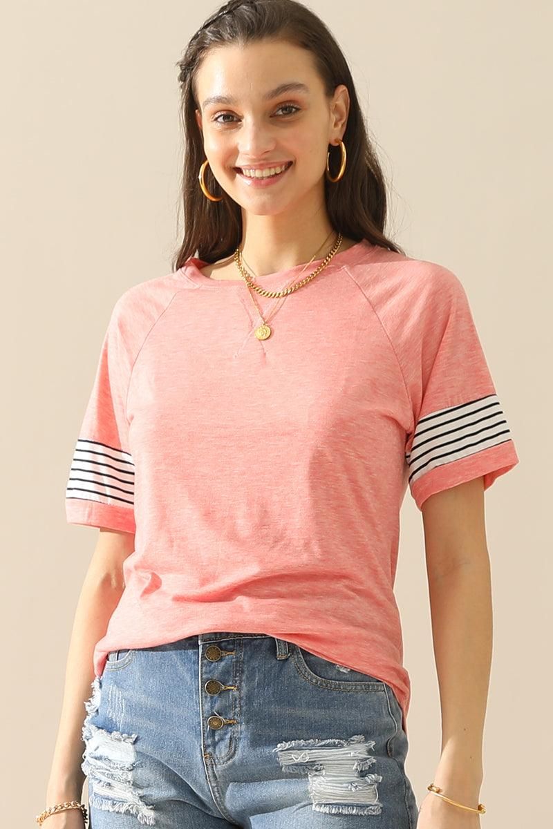 LOOSE FIT CREWNECK LINE POINT SHORT SLEEVE TEE - Doublju