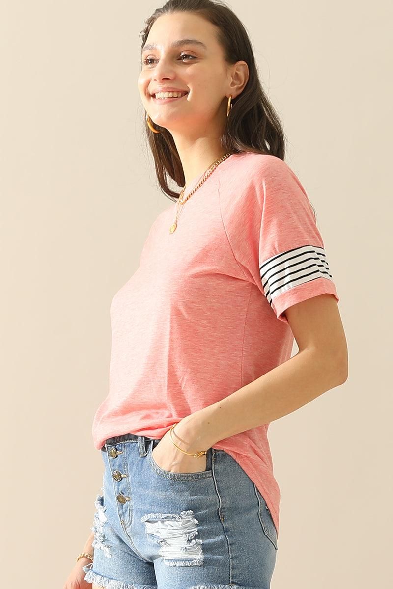 LOOSE FIT CREWNECK LINE POINT SHORT SLEEVE TEE - Doublju