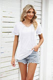 V NECK LACED PETAL SLEEVE SOLID TOP - Doublju