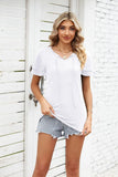 V NECK LACED PETAL SLEEVE SOLID TOP - Doublju