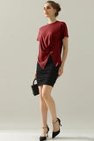 ROUND NECK RUFFLED SPLIT TOP - Doublju