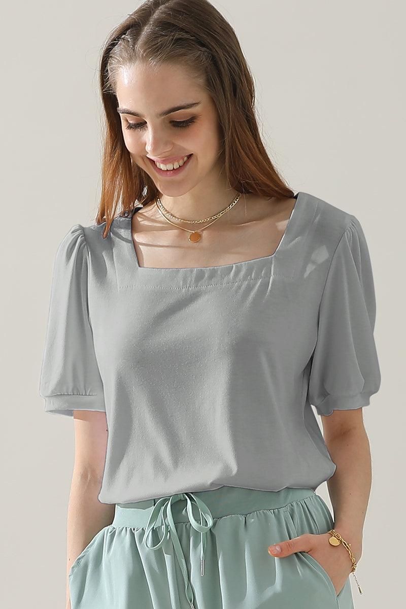 SQUARED NECKLINES RUFFLED LOOSE TEES - Doublju