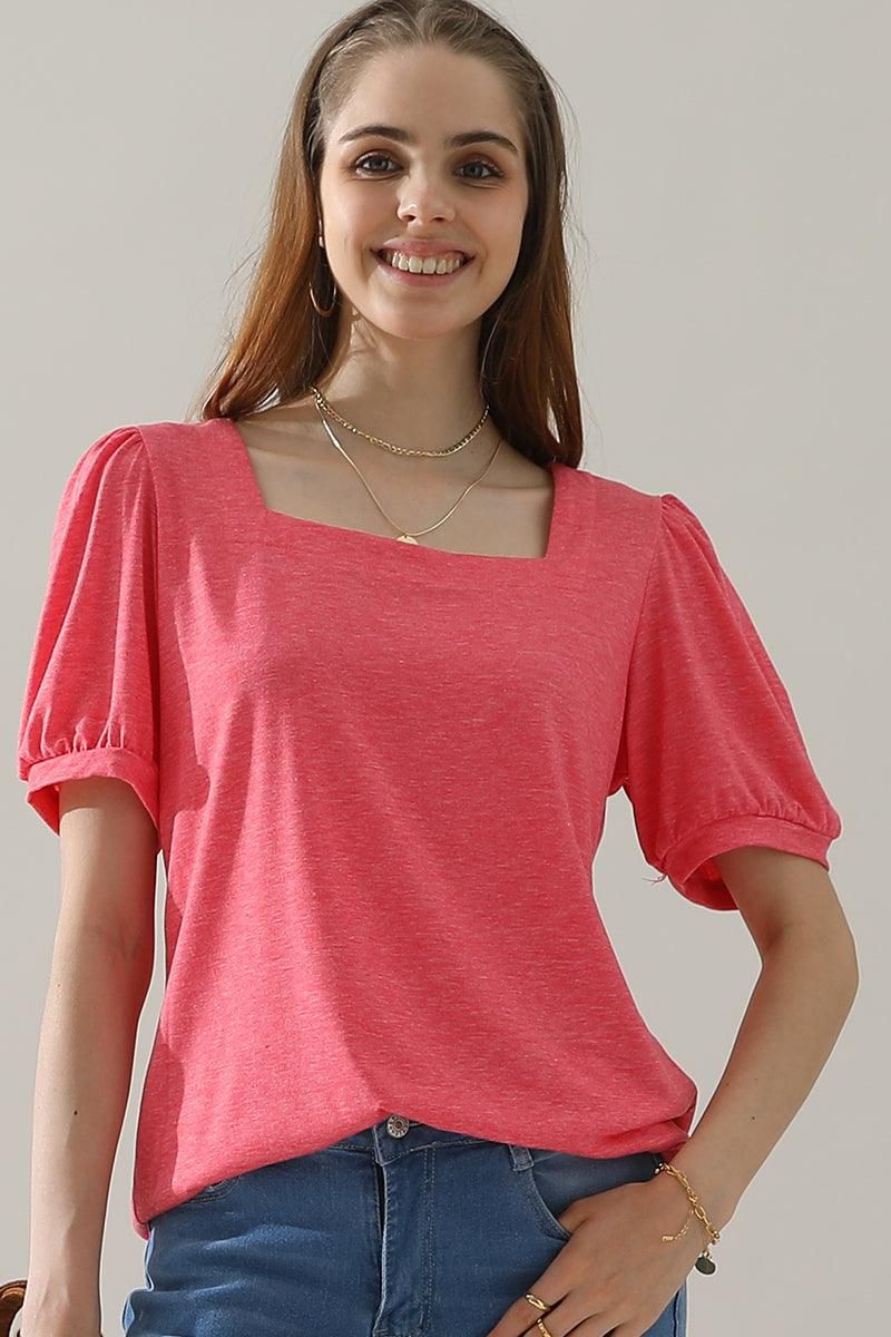 SQUARED NECKLINES RUFFLED LOOSE TEES - Doublju