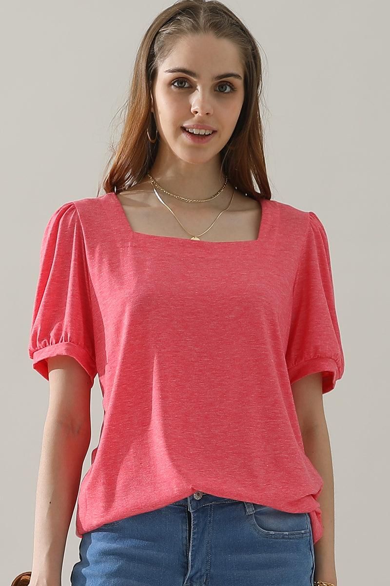 SQUARED NECKLINES RUFFLED LOOSE TEES - Doublju