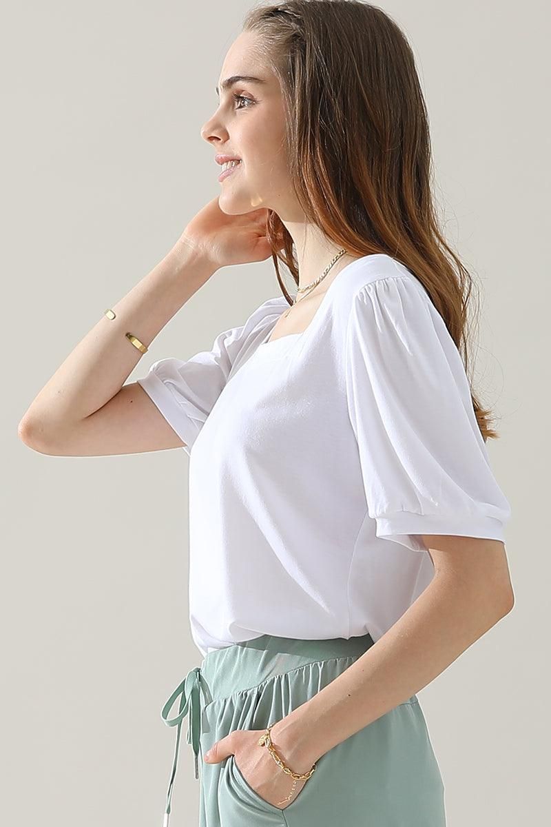 SQUARED NECKLINES RUFFLED LOOSE TEES - Doublju