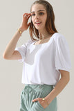 SQUARED NECKLINES RUFFLED LOOSE TEES - Doublju