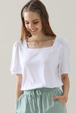 SQUARED NECKLINES RUFFLED LOOSE TEES - Doublju