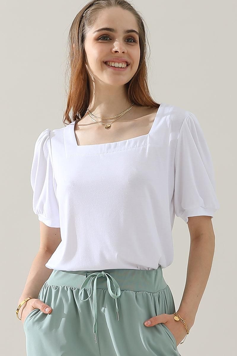 SQUARED NECKLINES RUFFLED LOOSE TEES - Doublju