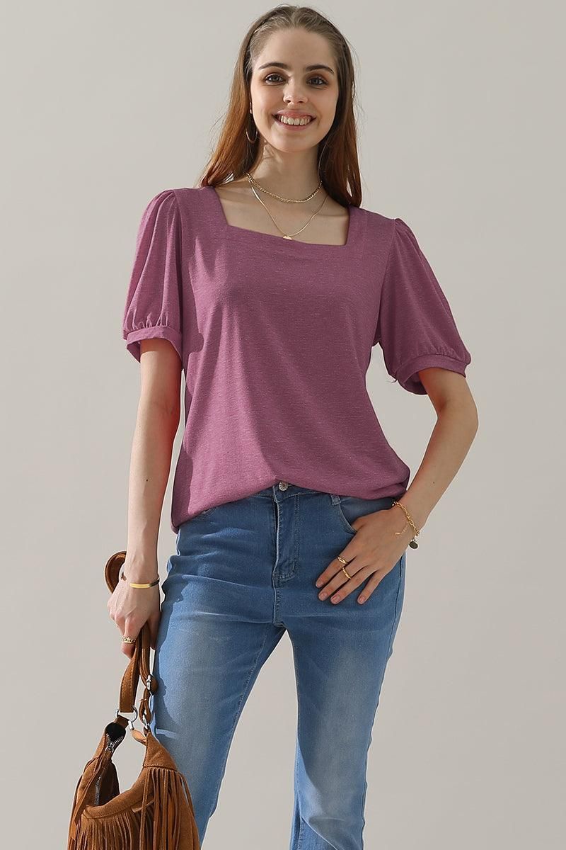 SQUARED NECKLINES RUFFLED LOOSE TEES - Doublju