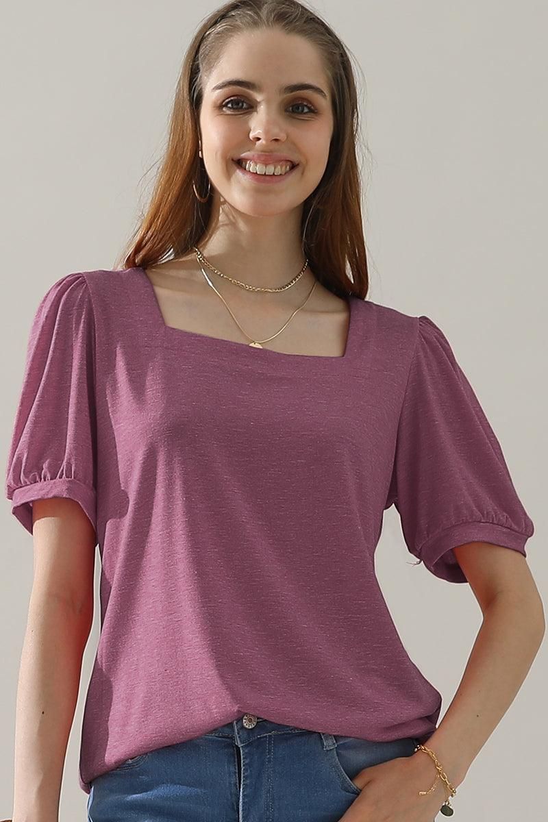 SQUARED NECKLINES RUFFLED LOOSE TEES - Doublju