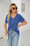 SOLID V NECK BUTTON DETAILED LOOSE TOP - Doublju