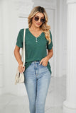 SOLID V NECK BUTTON DETAILED LOOSE TOP - Doublju