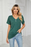 SOLID V NECK BUTTON DETAILED LOOSE TOP - Doublju