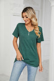 SOLID V NECK BUTTON DETAILED LOOSE TOP - Doublju