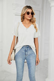 SOLID V NECK BUTTON DETAILED LOOSE TOP - Doublju