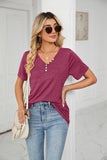 SOLID V NECK BUTTON DETAILED LOOSE TOP - Doublju