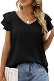 V NECK DOUBLE SLEEVE LOOSE TOP - Doublju