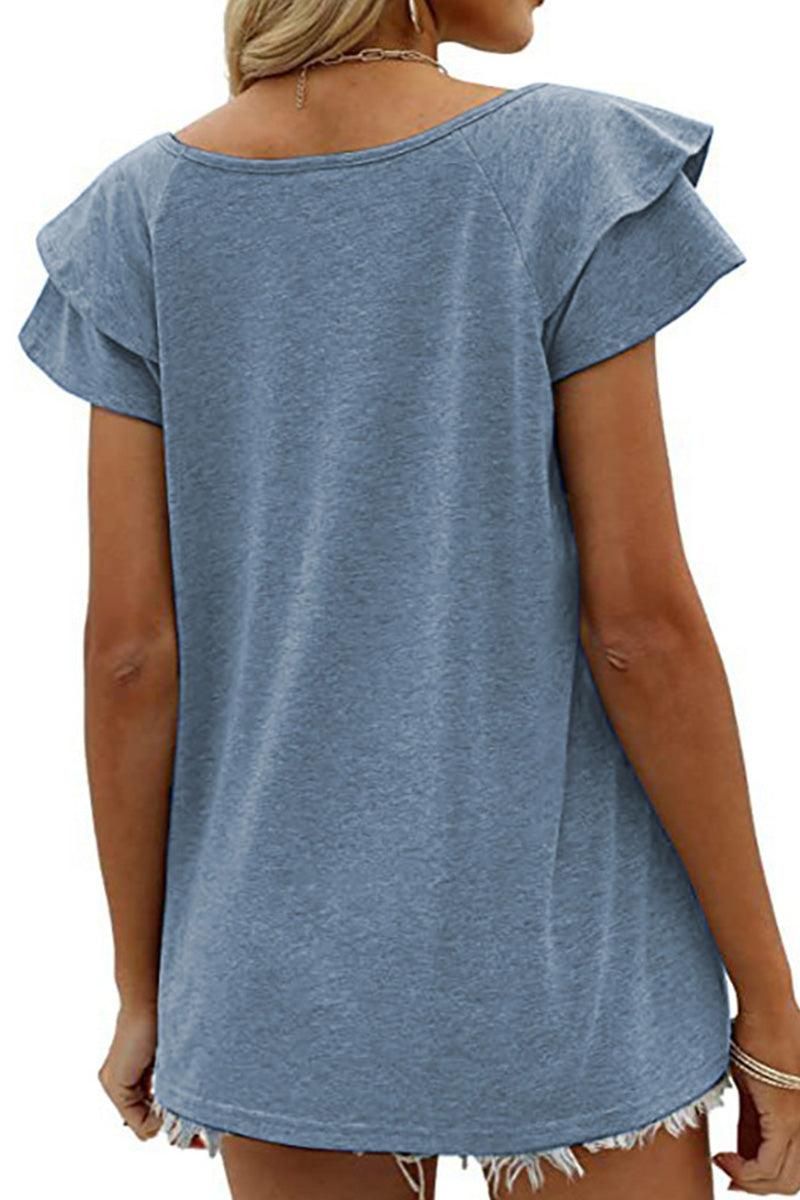 V NECK DOUBLE SLEEVE LOOSE TOP - Doublju