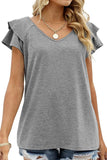 V NECK DOUBLE SLEEVE LOOSE TOP - Doublju