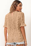 V NECK CUT OUT LACE PRINCESS SLEEVE KNIT TOP - Doublju