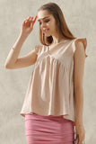 V NECK RUFFLE SLEEVE TOP - Doublju