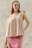 V NECK RUFFLE SLEEVE TOP - Doublju