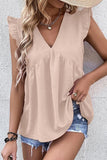 V NECK RUFFLE SLEEVE TOP - Doublju