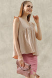 V NECK RUFFLE SLEEVE TOP - Doublju