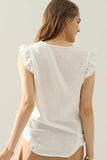 V NECK RUFFLED SLEEVE COTTON TOP - Doublju