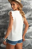 V NECK RUFFLED SLEEVE COTTON TOP - Doublju