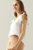 V NECK RUFFLED SLEEVE COTTON TOP - Doublju