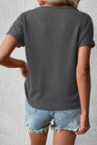 ROLL UP CROSS LINE V NECK WAFFLE KNIT TOP - Doublju