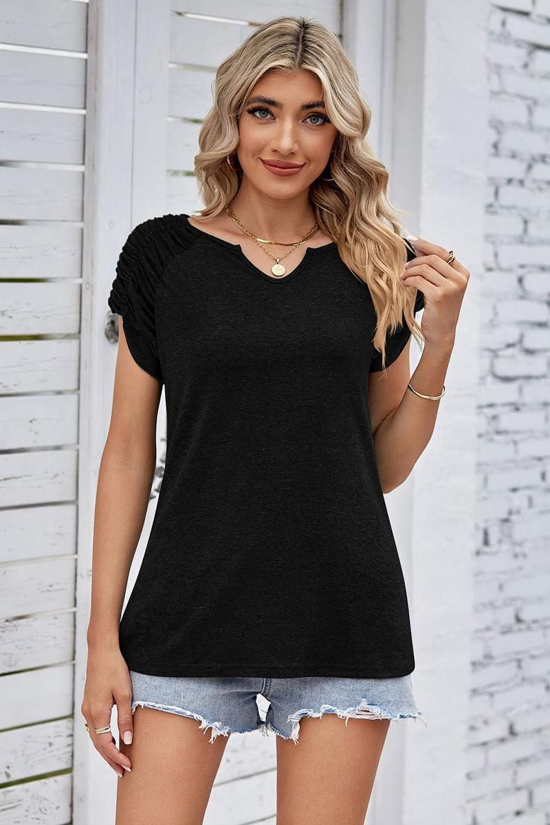 DRAPED SHORT SLEEVE WOMEN DAILY T SHIRTS - Doublju