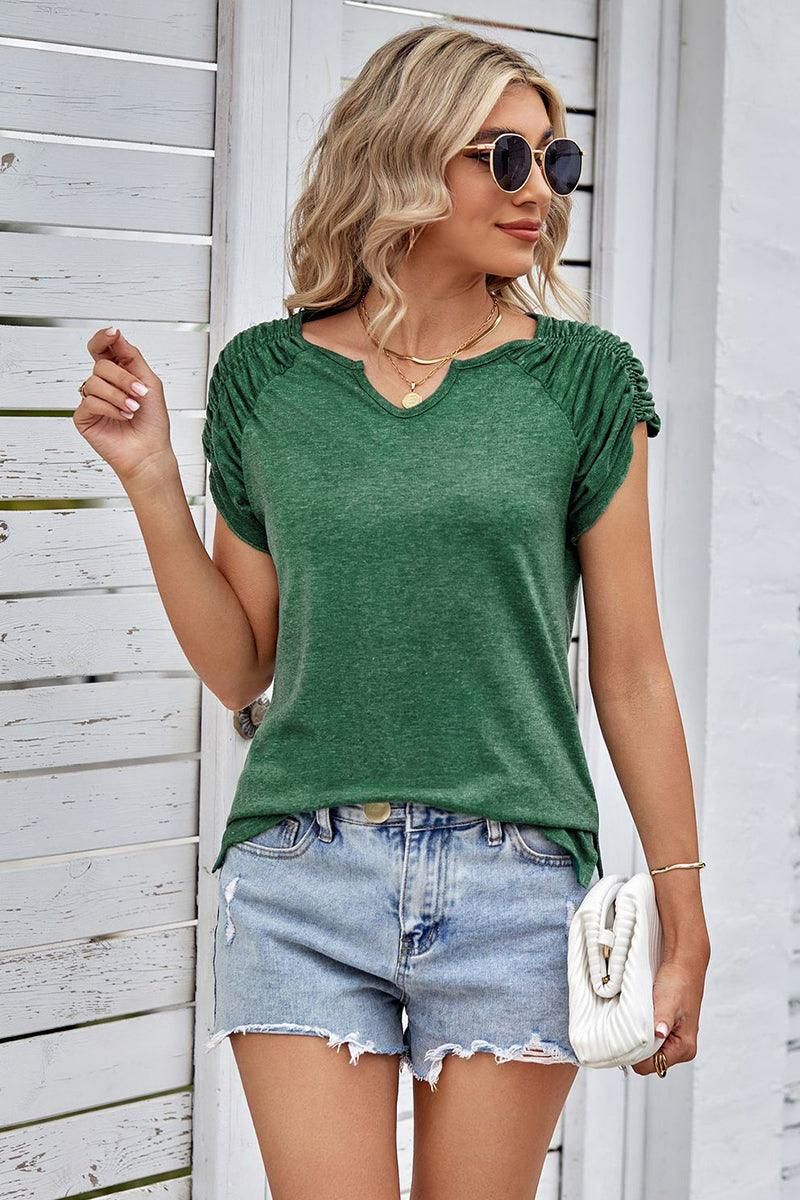 DRAPED SHORT SLEEVE WOMEN DAILY T SHIRTS - Doublju