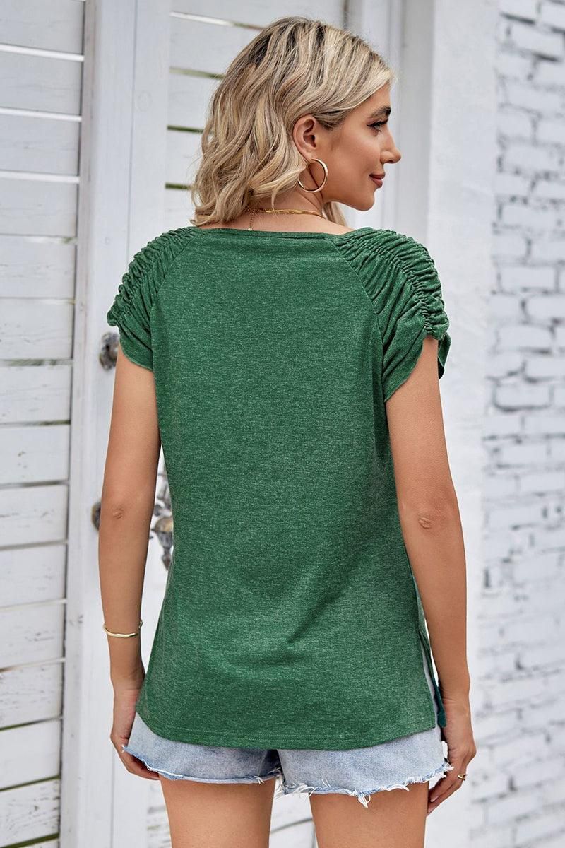 DRAPED SHORT SLEEVE WOMEN DAILY T SHIRTS - Doublju