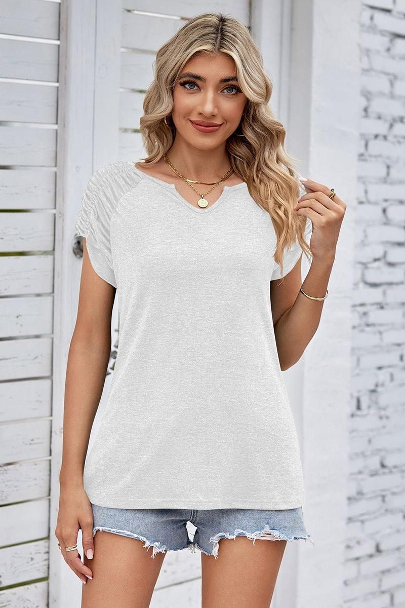 DRAPED SHORT SLEEVE WOMEN DAILY T SHIRTS - Doublju