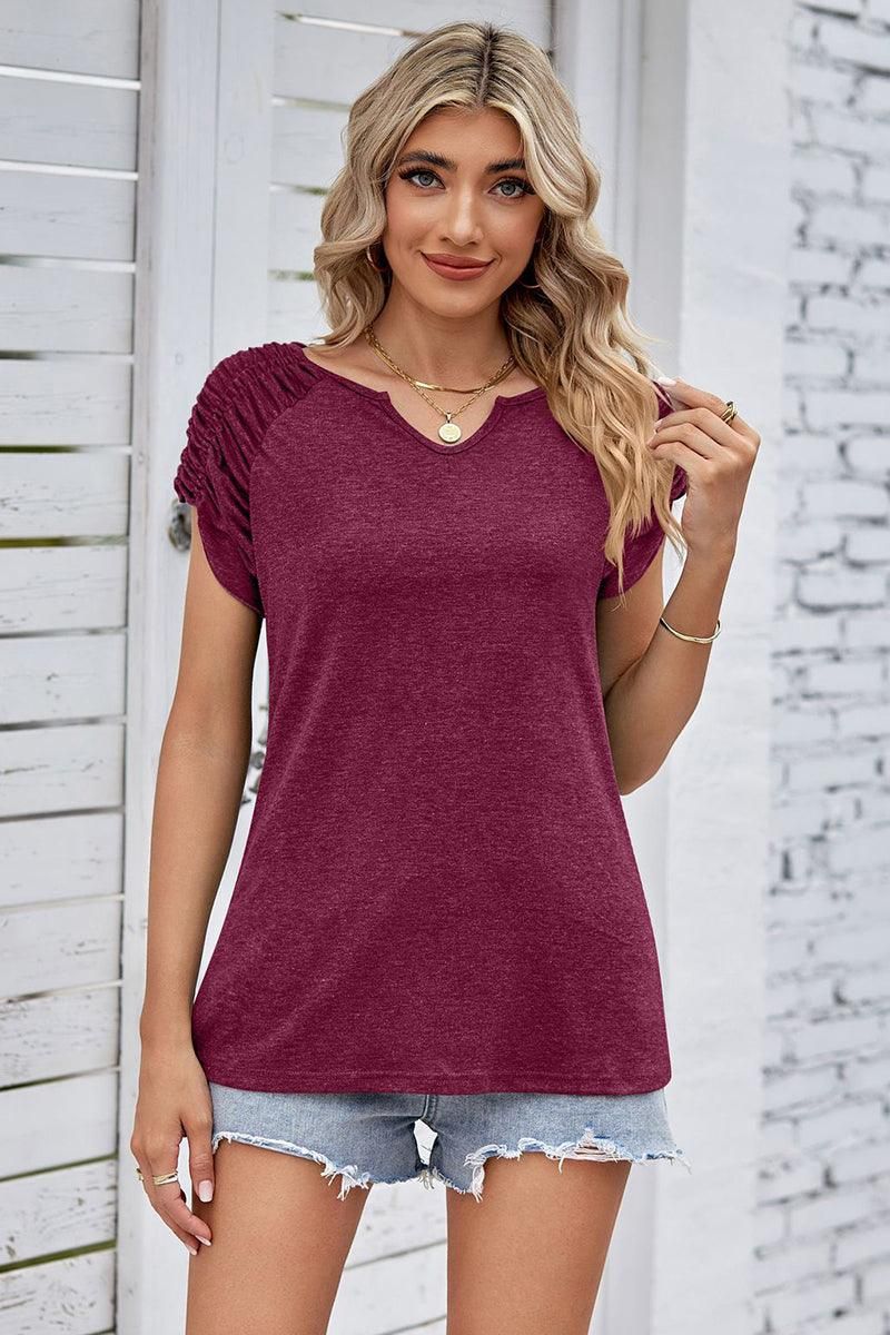 DRAPED SHORT SLEEVE WOMEN DAILY T SHIRTS - Doublju