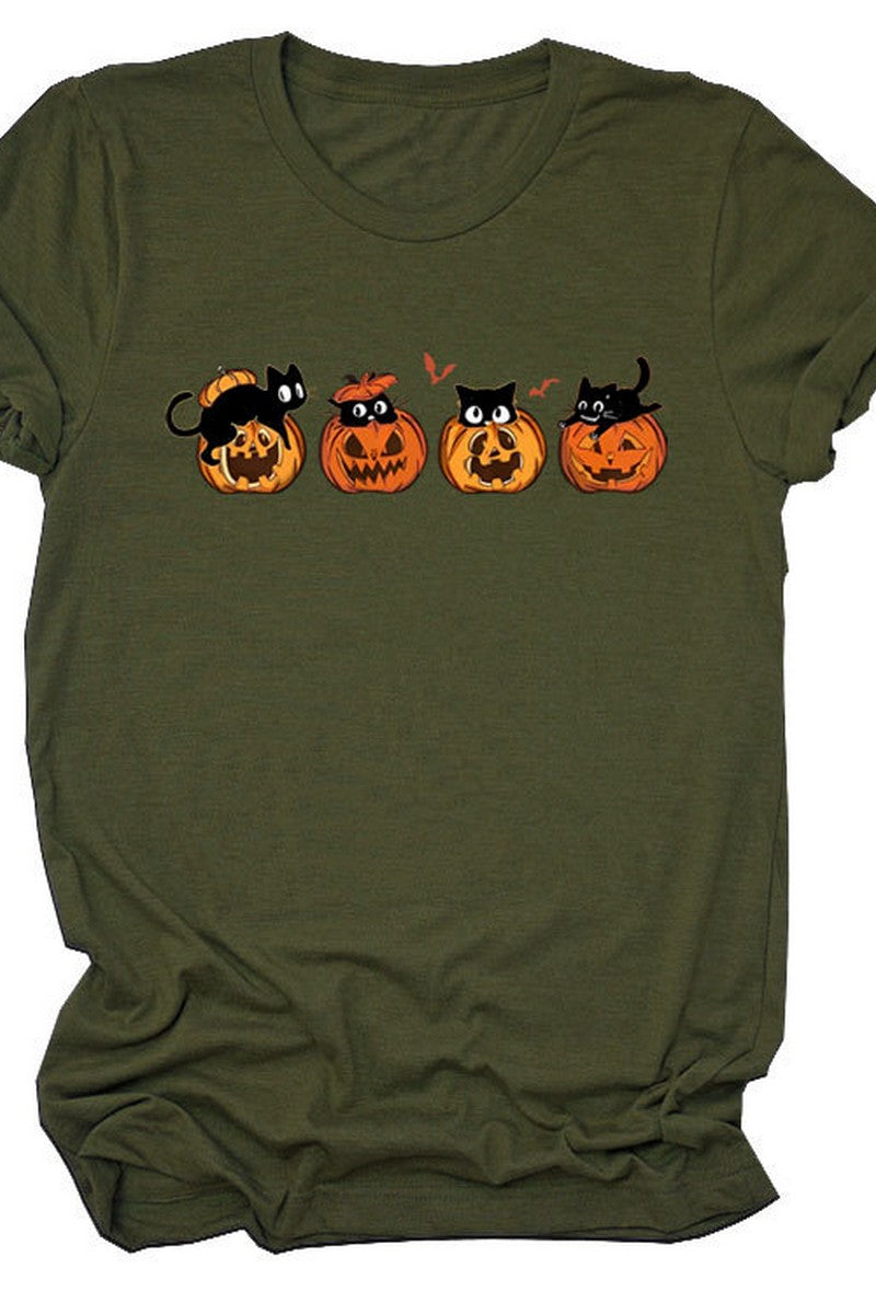 PUMPKIN CAT CUTE AND FUNNY SHORT SLEEVE WOMEN