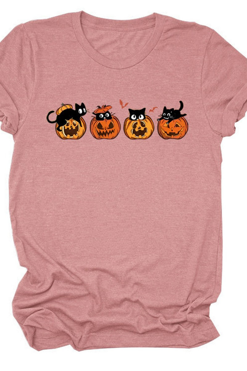 PUMPKIN CAT CUTE AND FUNNY SHORT SLEEVE WOMEN